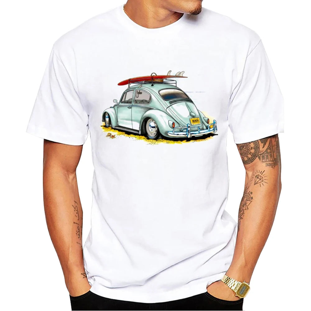 Retro Car Print Beach Surf T-Shirt | Men's Casual Tee