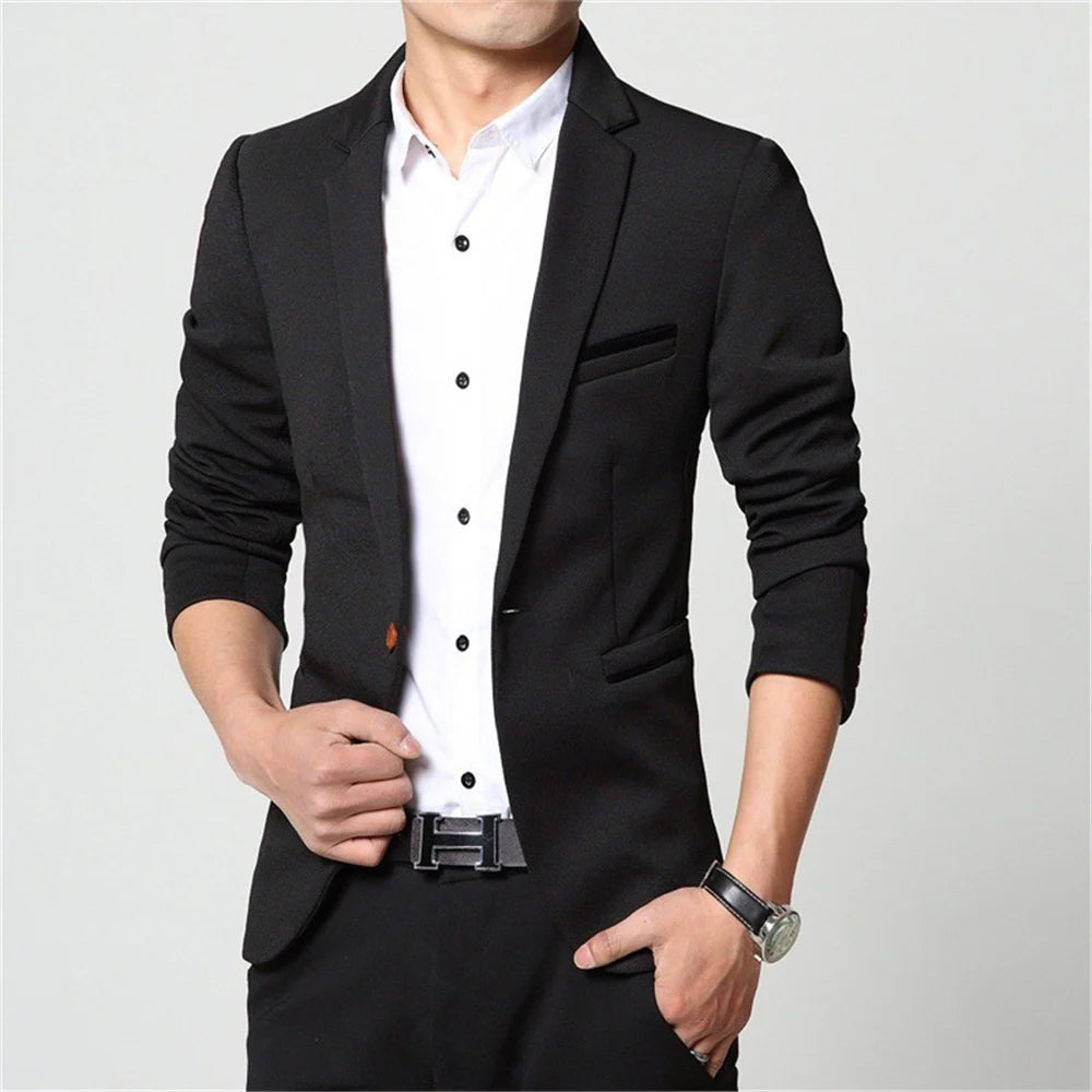 2024 Men Slim fit New Fashion Blazer Suit Jacket Black Blue Red Plus size L to 5XL Male Blazers Mens Coat Wedding Dress