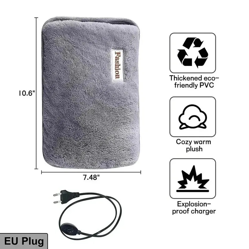 Reusable Hot Compress Bag with EU Plug Rechargeable Hand Warmer Cute Design Portable Hot Water Bottle for Therapeutic Warmth