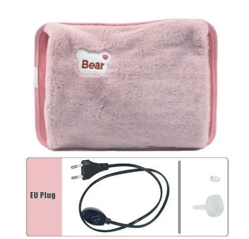 Reusable Hot Compress Bag with EU Plug Rechargeable Hand Warmer Cute Design Portable Hot Water Bottle for Therapeutic Warmth