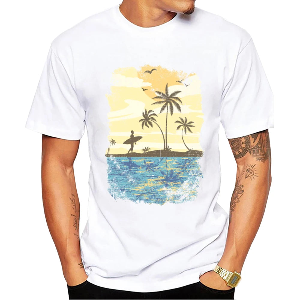 Retro Car Print Beach Surf T-Shirt | Men's Casual Tee