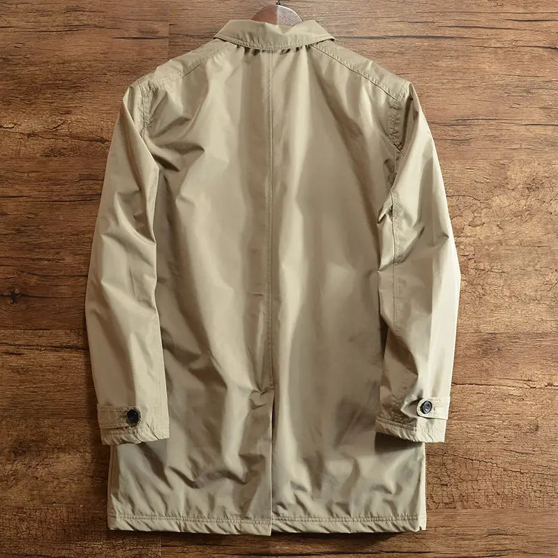 Men's Elegant Windbreaker Korean Style Simple Cotton Jacket for Warmth in Winter Medium Length Lapel Trench Coat Button Up Top