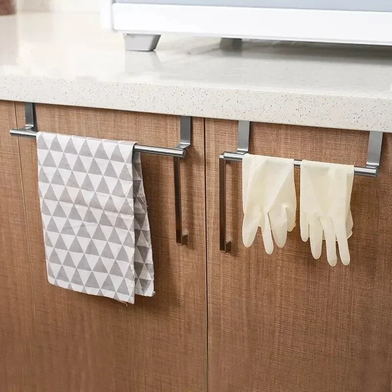 1pc Towel Rod Steel Metal Wire Over Cabinet Towel Rack Storage Organizer Bathroom Door Hanging Towel Rack Punch-free Rag Hanger