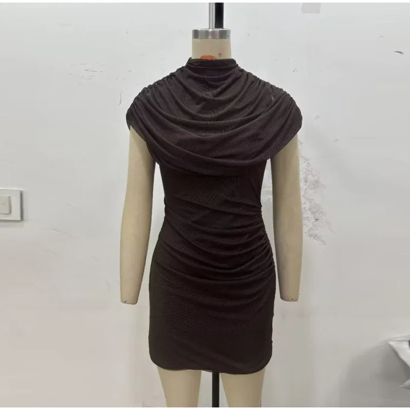 Patchwork Women's Stacked Decorative Cinched Waist Dresses Female Slimming Bodycon Elegant Party Dresses For Ladies