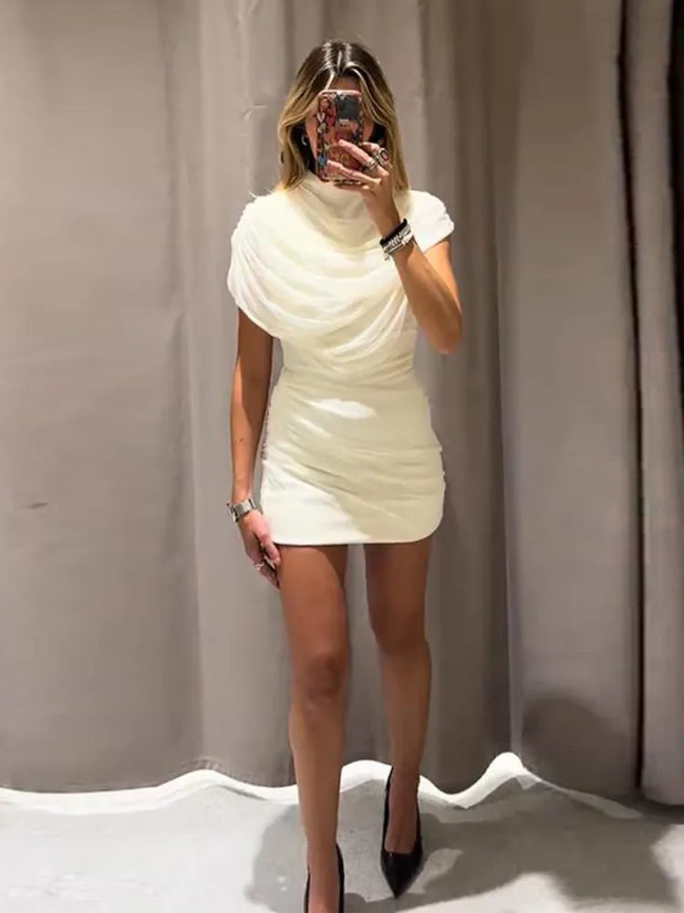 Patchwork Women's Stacked Decorative Cinched Waist Dresses Female Slimming Bodycon Elegant Party Dresses For Ladies