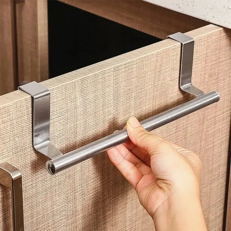 1pc Towel Rod Steel Metal Wire Over Cabinet Towel Rack Storage Organizer Bathroom Door Hanging Towel Rack Punch-free Rag Hanger