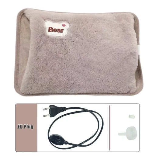 Reusable Hot Compress Bag with EU Plug Rechargeable Hand Warmer Cute Design Portable Hot Water Bottle for Therapeutic Warmth