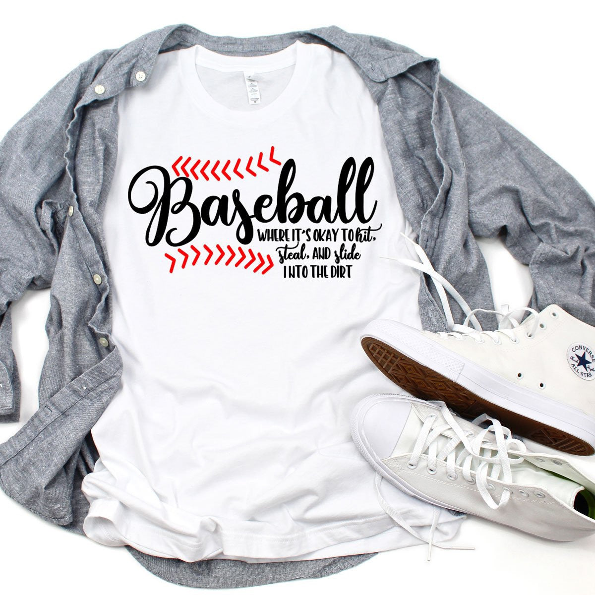 Baseball T-Shirt | "Where It's Okay to Slide" | White
